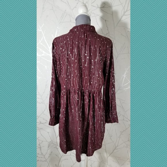 Luna Moon Maroon Silver Printed Button Front Tunic - Picture 4 of 5